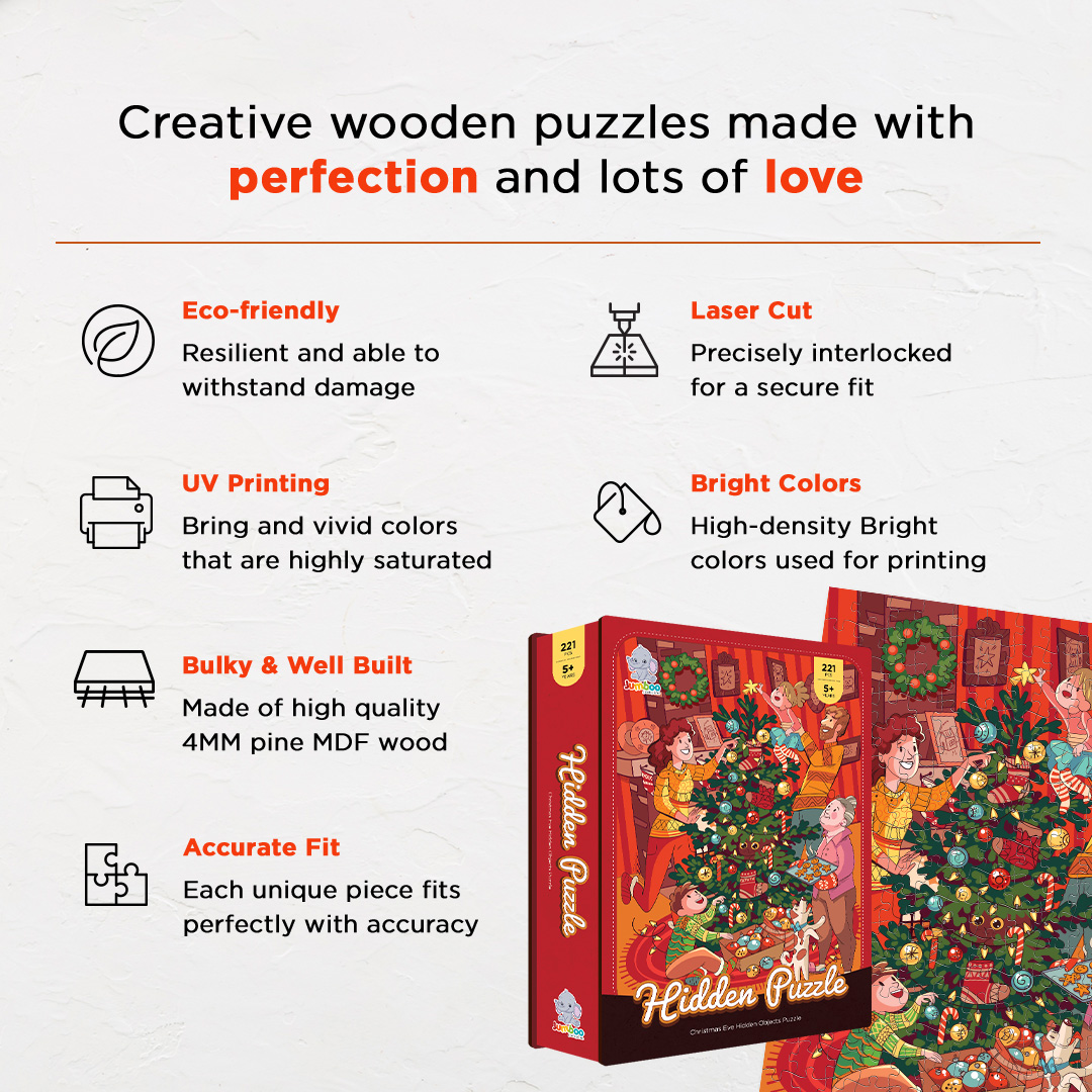 Christmas Eve hidden objects puzzle perfect for the curious kids