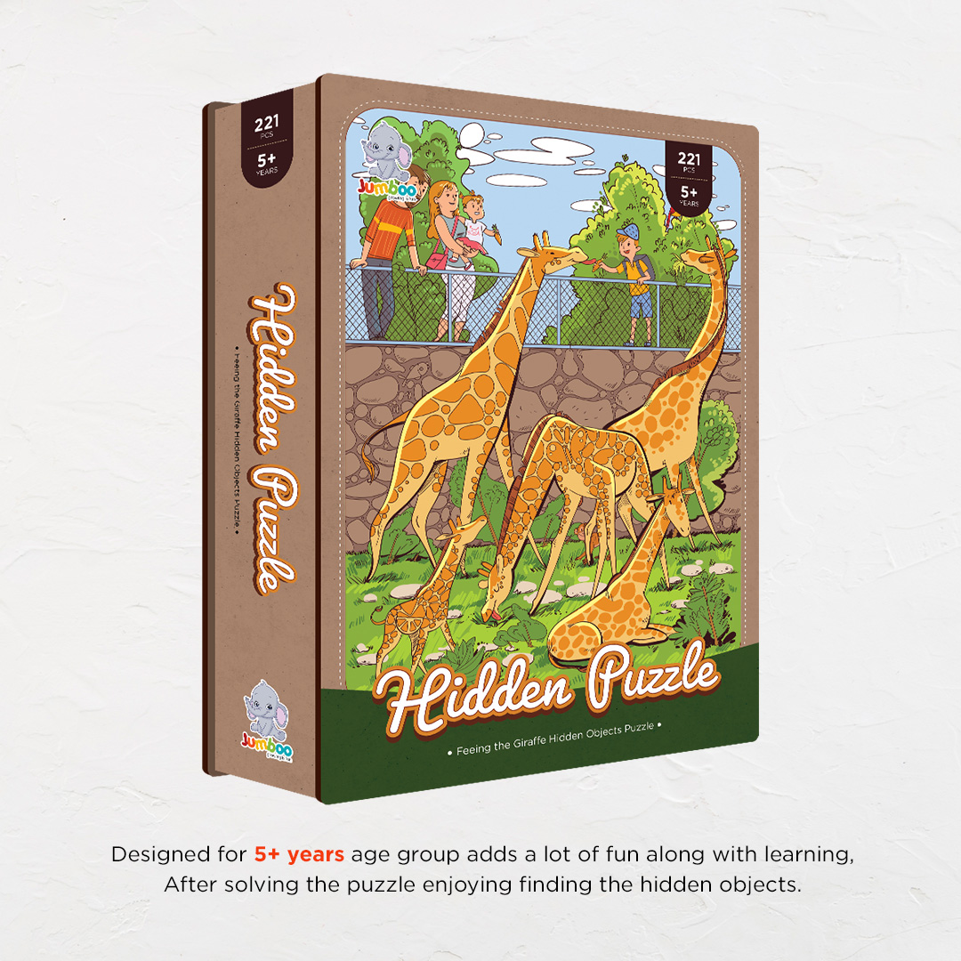 Feeding the Giraffe hidden objects puzzle perfect for the curious kids
