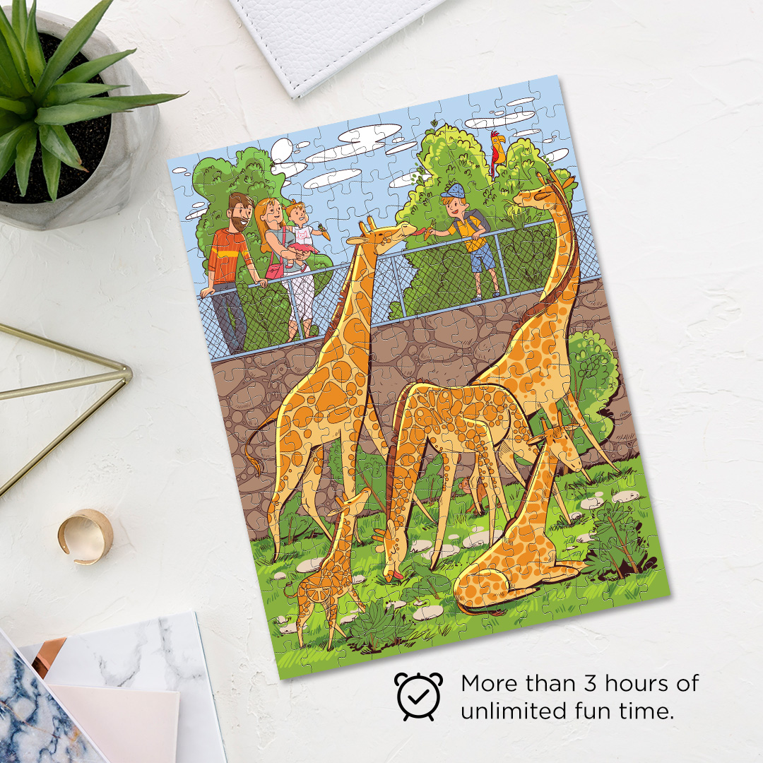 Feeding the Giraffe hidden objects puzzle perfect for the curious kids