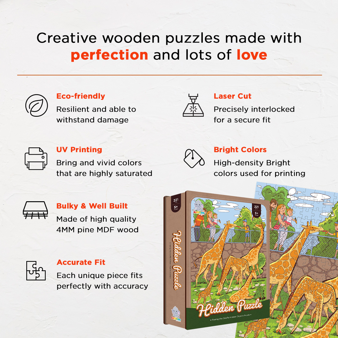 Feeding the Giraffe hidden objects puzzle perfect for the curious kids