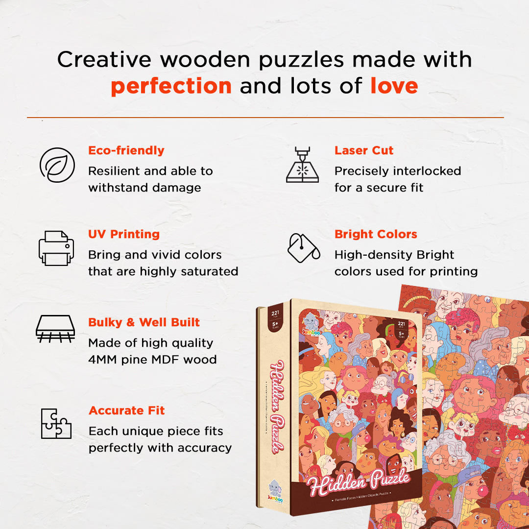 Female Faces hidden objects puzzle perfect for the curious kids