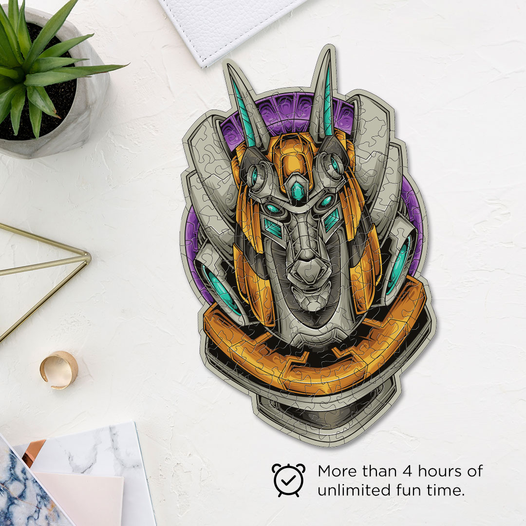 Anubis Head Cyberpunk unique jigsaw puzzle created from unique shapes