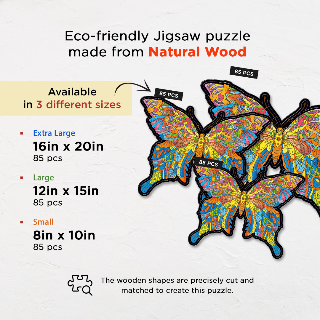 Beautiful Butterfly creative jigsaw puzzle for kids and adults includes different custom shapes
