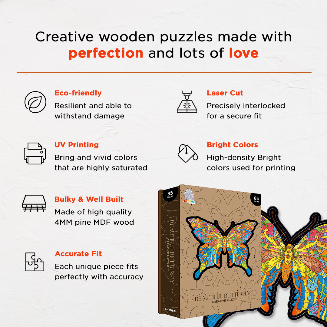 Beautiful Butterfly creative jigsaw puzzle for kids and adults includes different custom shapes