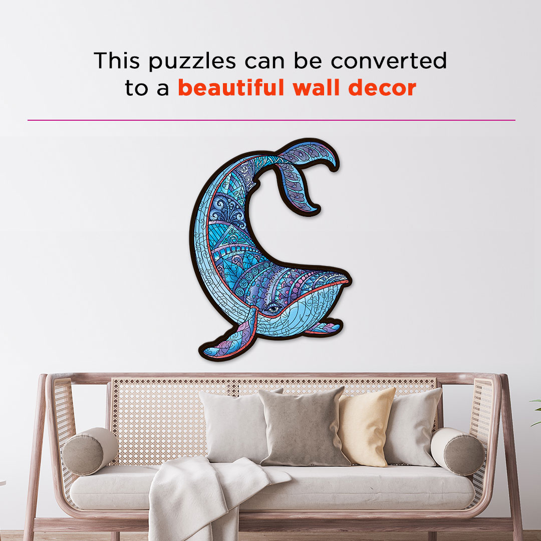 Blue Whale creative jigsaw puzzle for kids and adults includes different custom shapes
