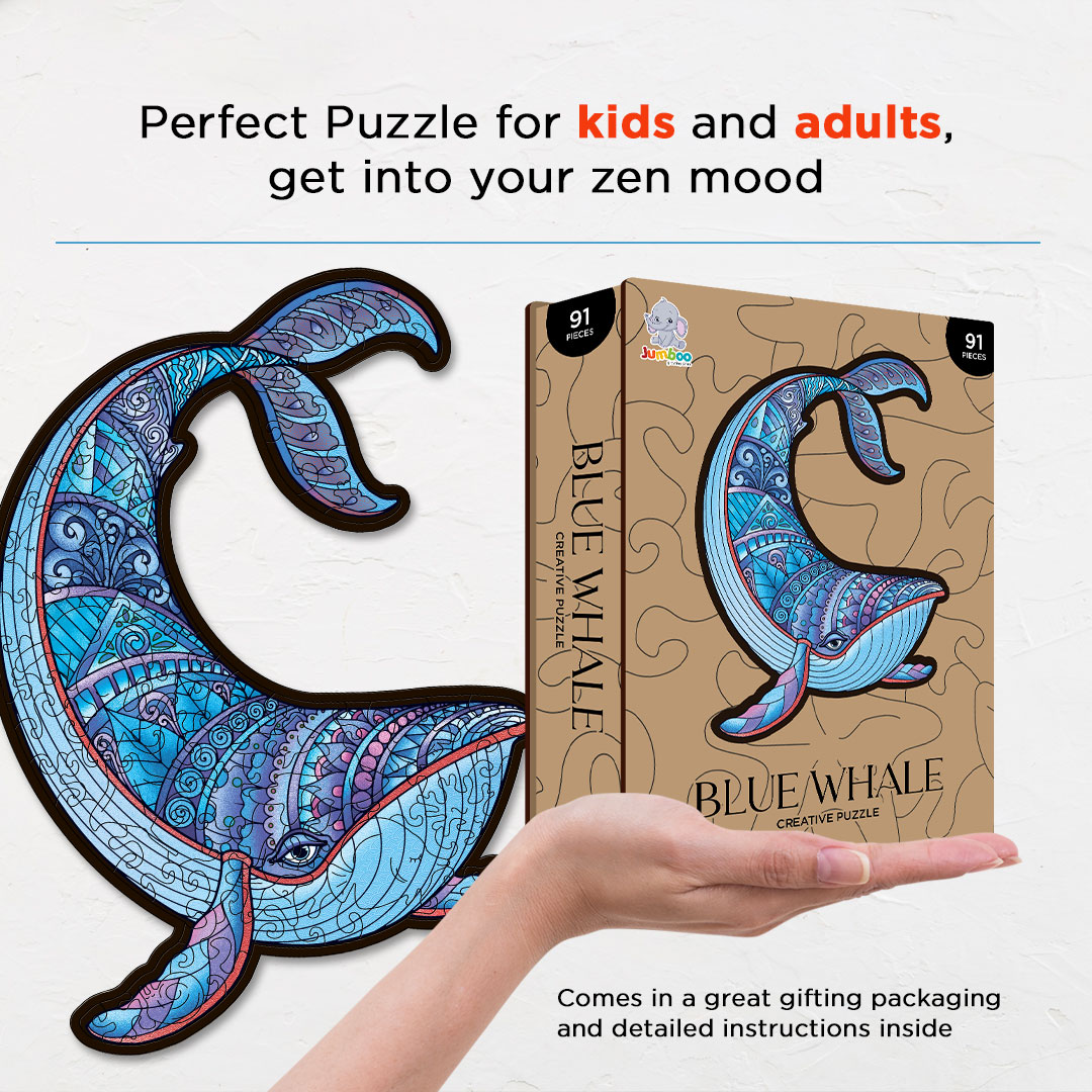 Blue Whale creative jigsaw puzzle for kids and adults includes different custom shapes