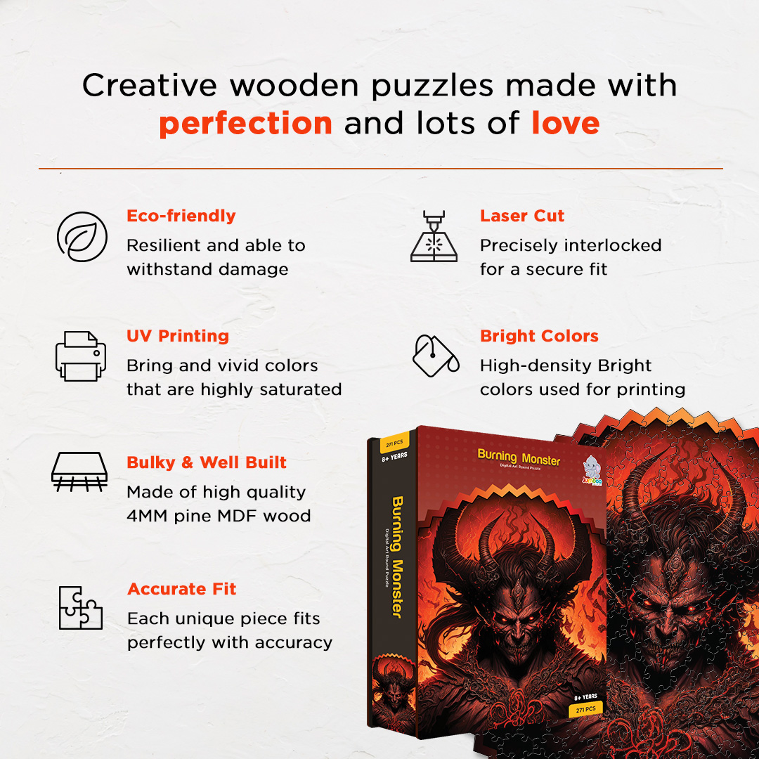 Burning Monster digital art puzzle for kids and adults a creative art base puzzle