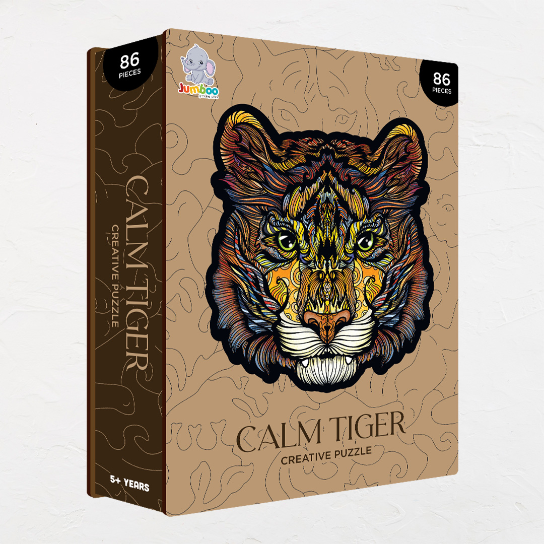 Calm Tiger creative jigsaw puzzle for kids and adults includes different custom shapes