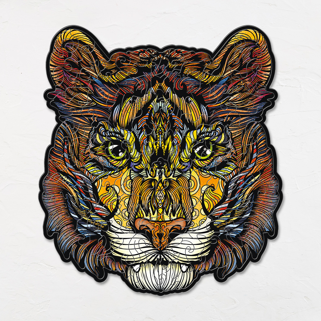 Calm Tiger creative jigsaw puzzle for kids and adults includes different custom shapes