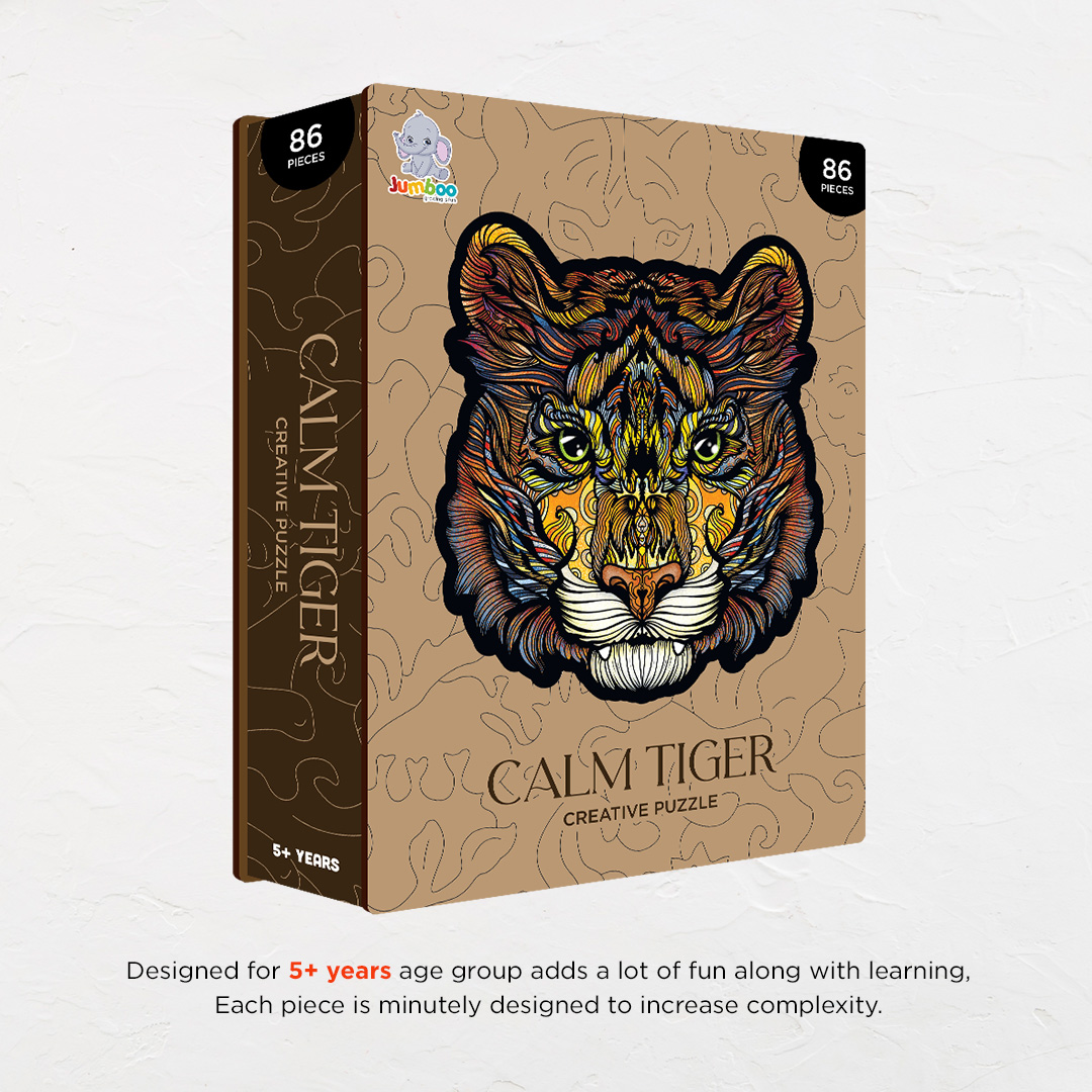 Calm Tiger creative jigsaw puzzle for kids and adults includes different custom shapes