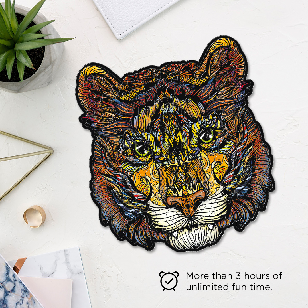 Calm Tiger creative jigsaw puzzle for kids and adults includes different custom shapes