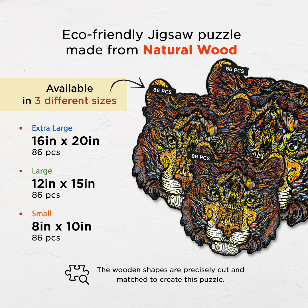 Calm Tiger creative jigsaw puzzle for kids and adults includes different custom shapes