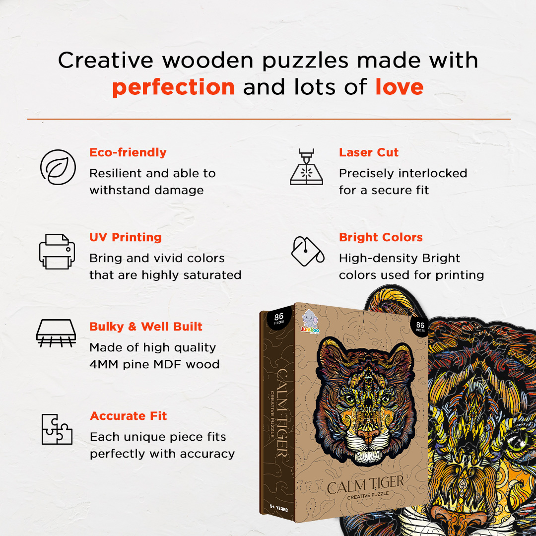 Calm Tiger creative jigsaw puzzle for kids and adults includes different custom shapes