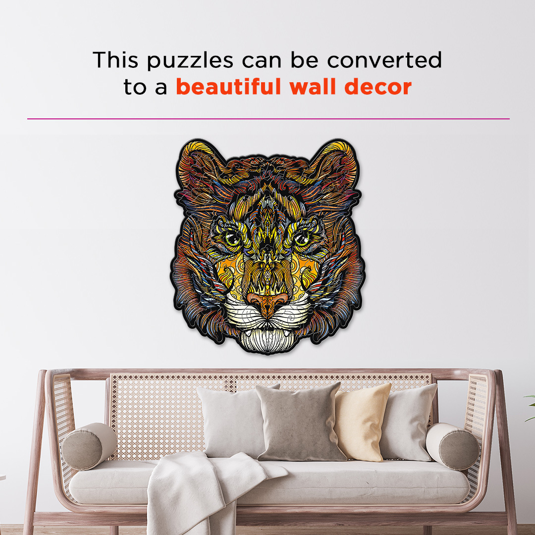 Calm Tiger creative jigsaw puzzle for kids and adults includes different custom shapes