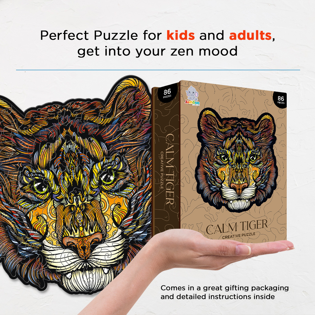 Calm Tiger creative jigsaw puzzle for kids and adults includes different custom shapes