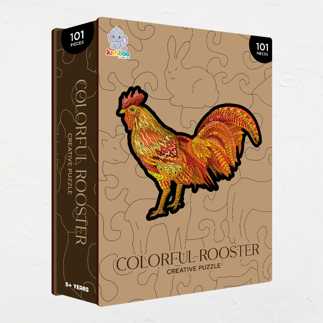 Colorful Rooster creative jigsaw puzzle for kids and adults includes different custom shapes