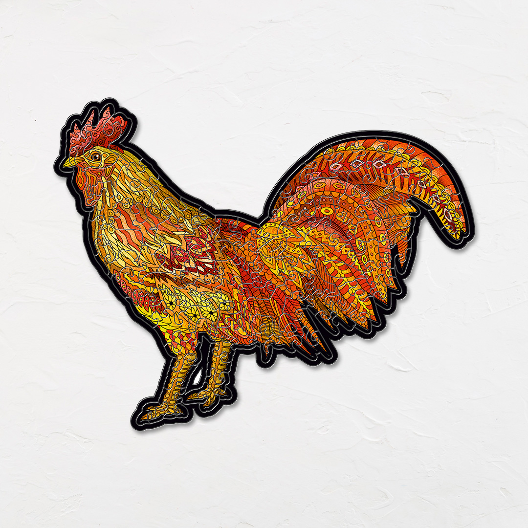 Colorful Rooster creative jigsaw puzzle for kids and adults includes different custom shapes