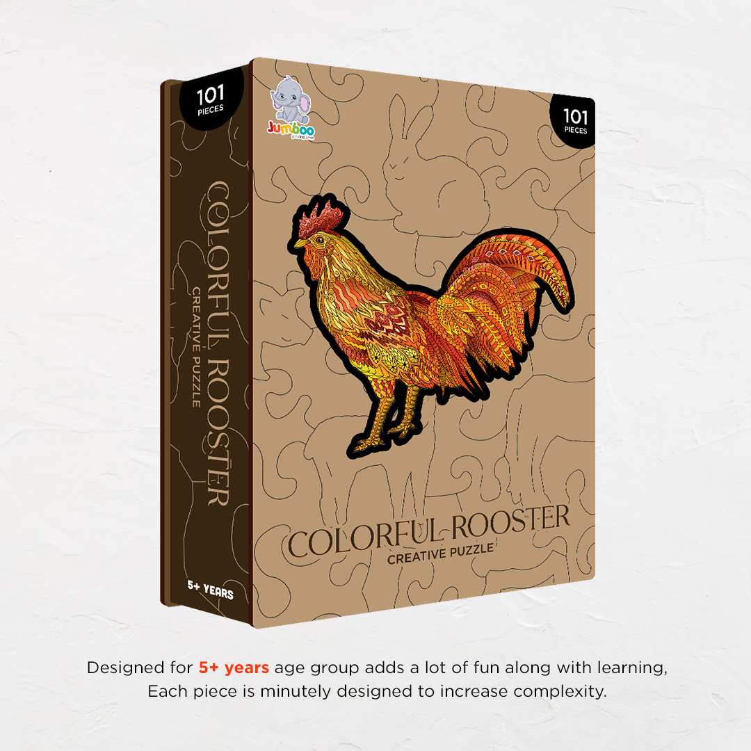 Colorful Rooster creative jigsaw puzzle for kids and adults includes different custom shapes