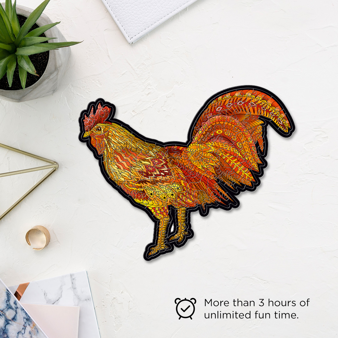 Colorful Rooster creative jigsaw puzzle for kids and adults includes different custom shapes