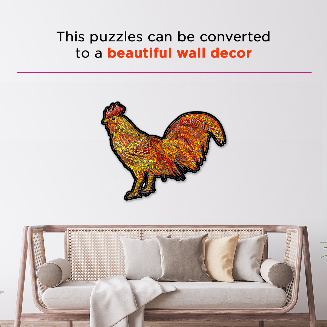 Colorful Rooster creative jigsaw puzzle for kids and adults includes different custom shapes