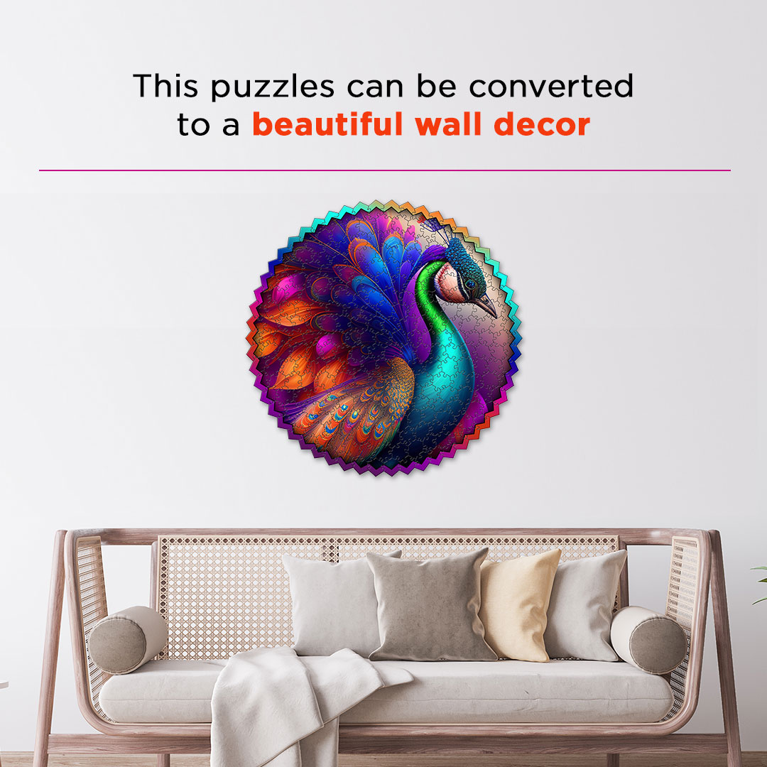 Enchanted Peacock digital art puzzle for kids and adults a creative art base puzzle