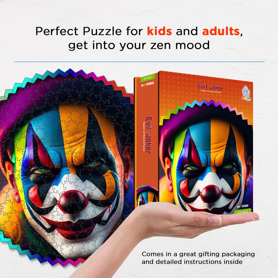 Evil Joker digital art puzzle for kids and adults a creative art base puzzle