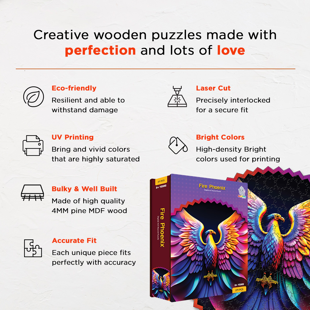 Fire phoenix digital art puzzle for kids and adults a creative art base puzzle