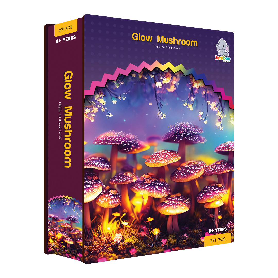 Glow Mushroom digital art puzzle for kids and adults a creative art base puzzle