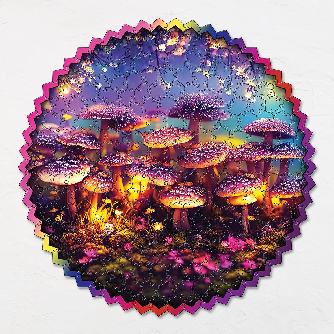 Glow Mushroom digital art puzzle for kids and adults a creative art base puzzle