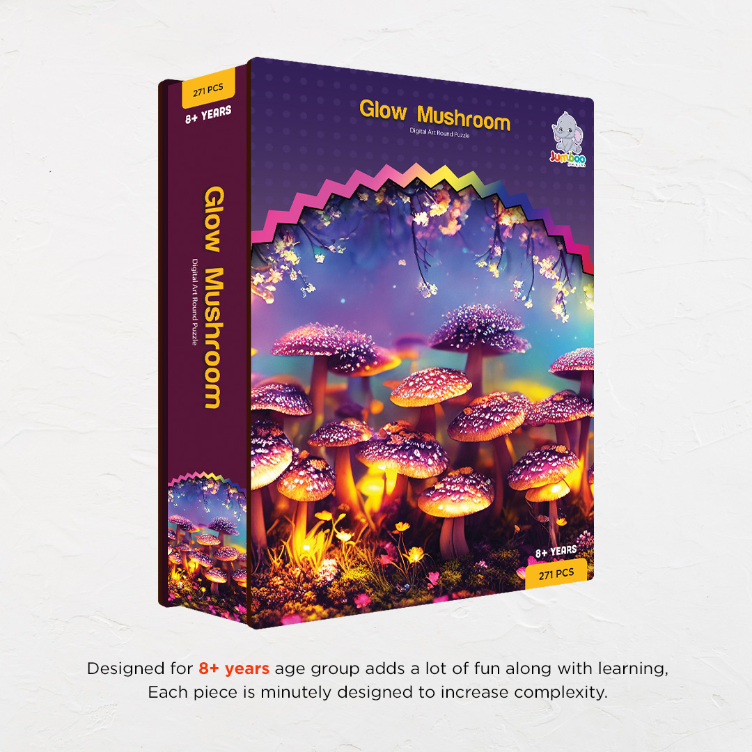 Glow Mushroom digital art puzzle for kids and adults a creative art base puzzle
