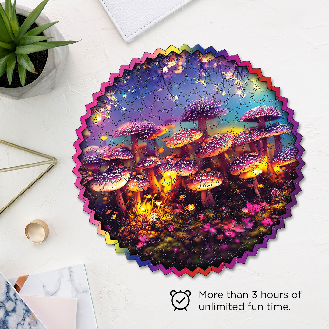 Glow Mushroom digital art puzzle for kids and adults a creative art base puzzle