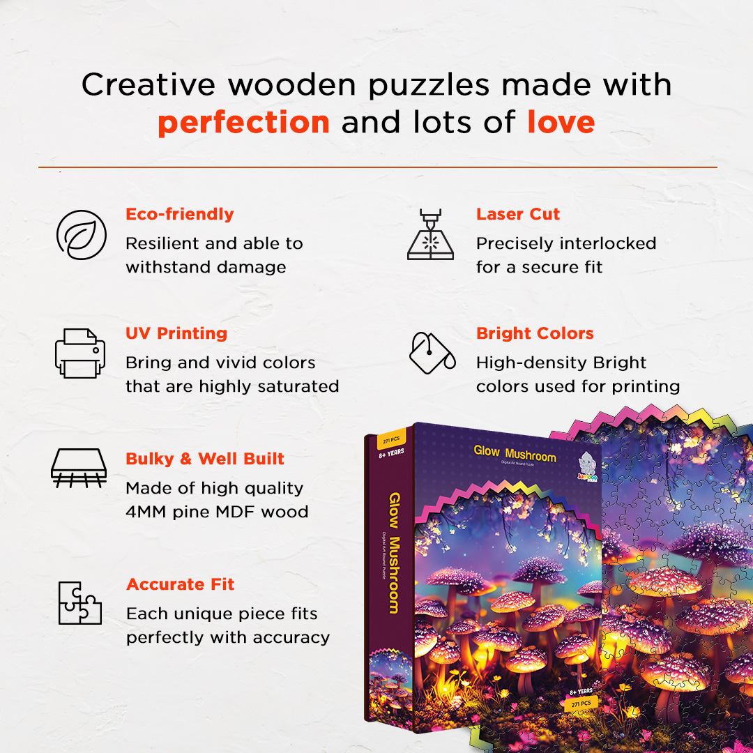 Glow Mushroom digital art puzzle for kids and adults a creative art base puzzle