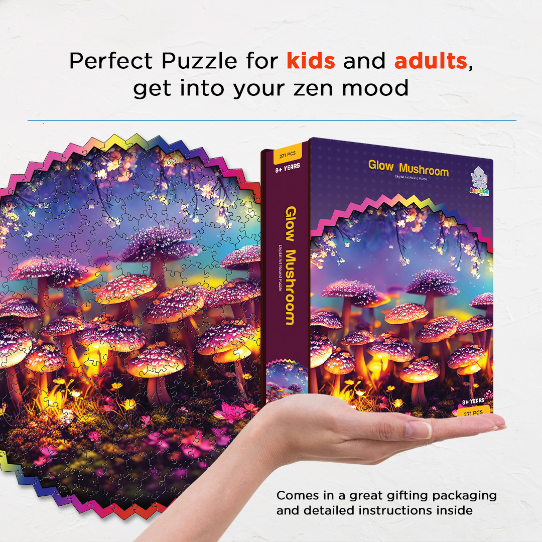 Glow Mushroom digital art puzzle for kids and adults a creative art base puzzle