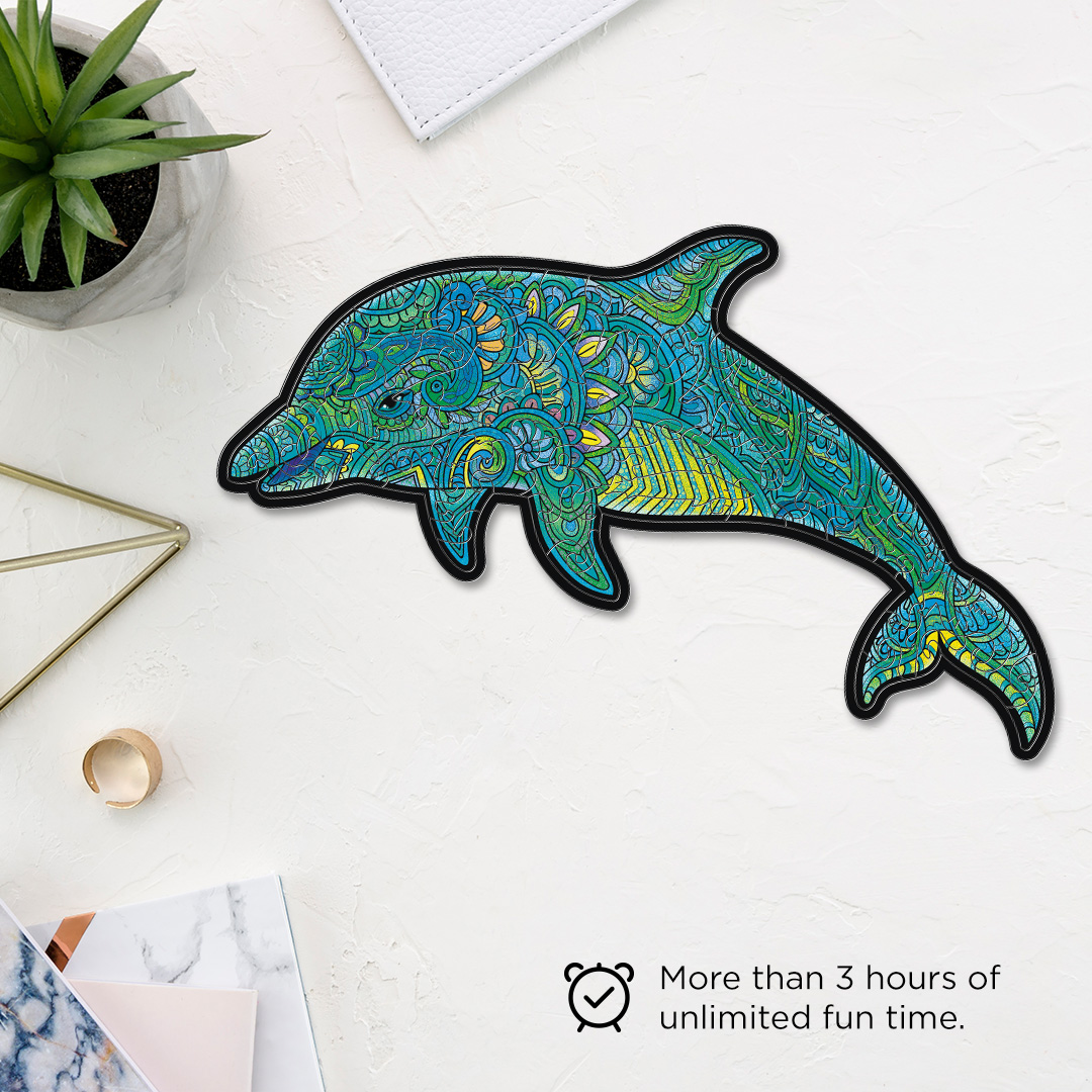 Jumping Dolphin creative jigsaw puzzle for kids and adults includes different custom shapes
