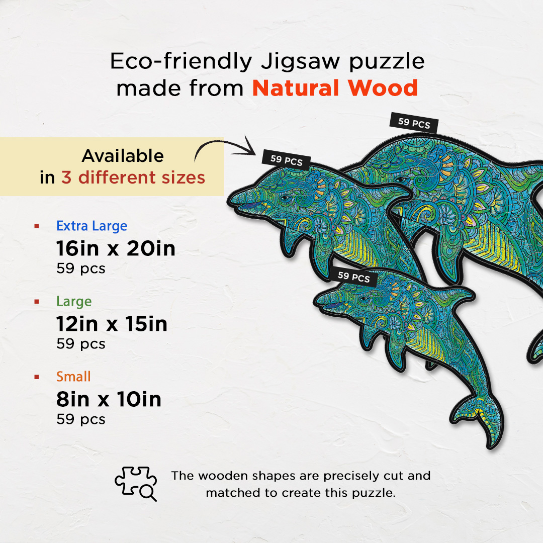Jumping Dolphin creative jigsaw puzzle for kids and adults includes different custom shapes