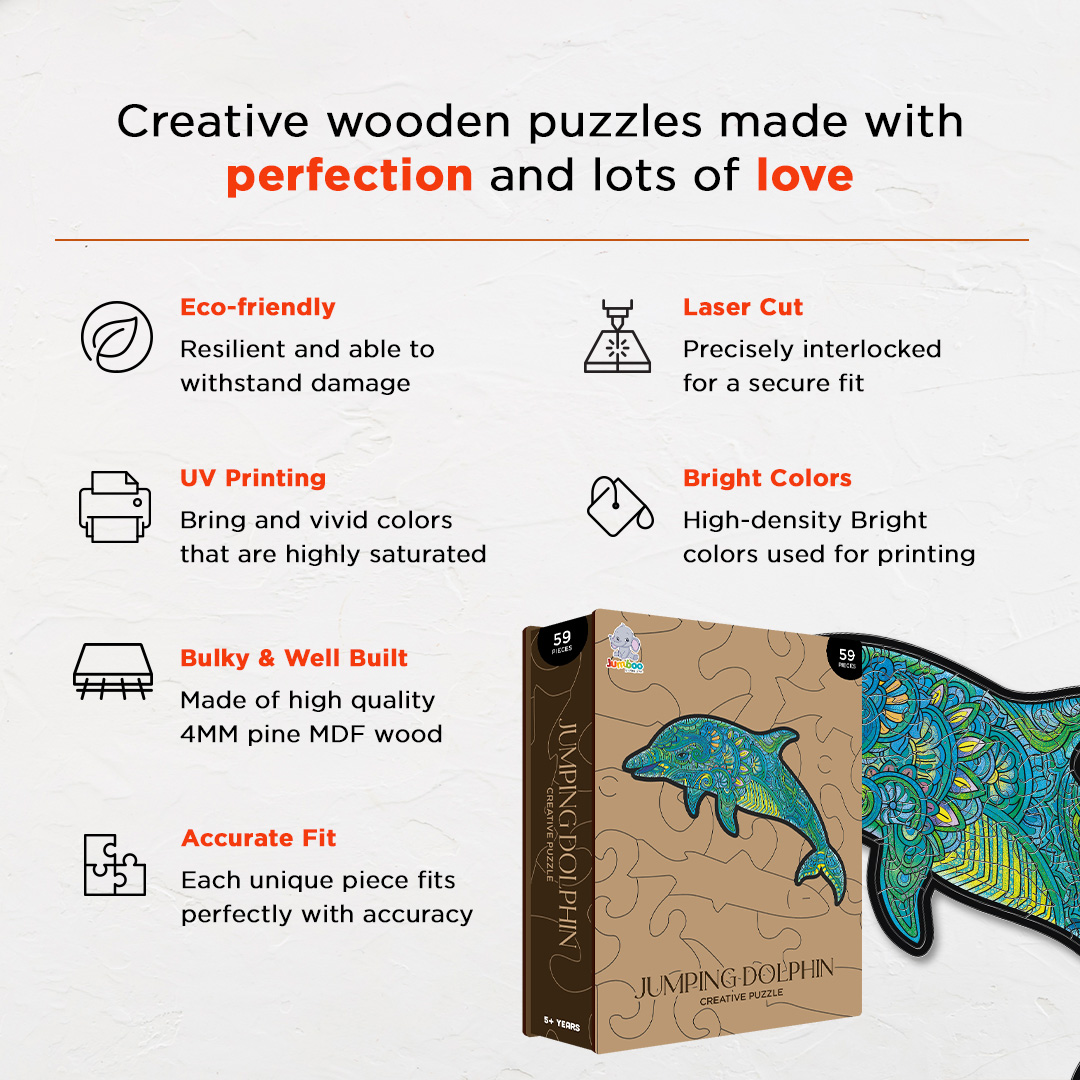 Jumping Dolphin creative jigsaw puzzle for kids and adults includes different custom shapes