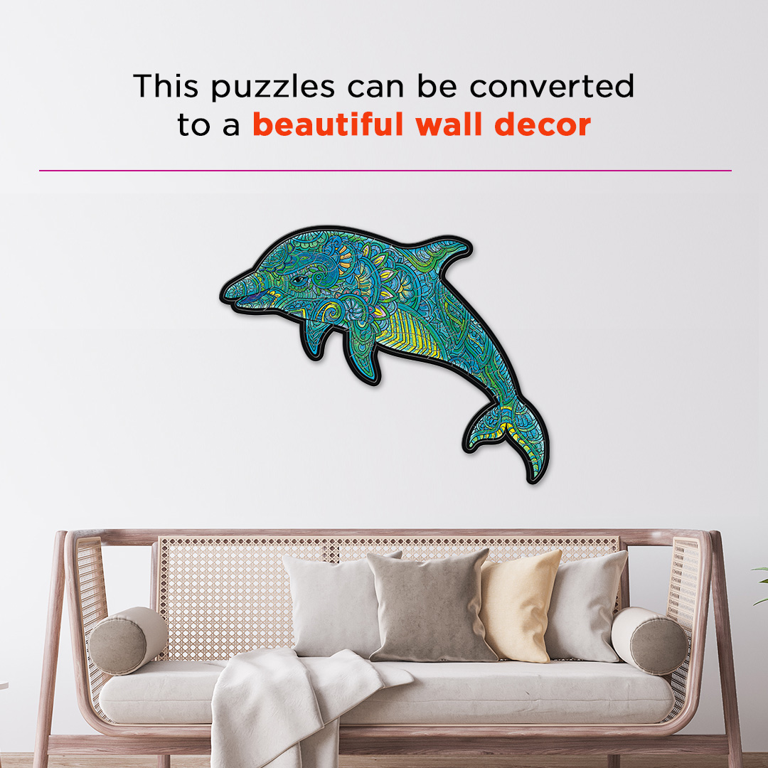 Jumping Dolphin creative jigsaw puzzle for kids and adults includes different custom shapes