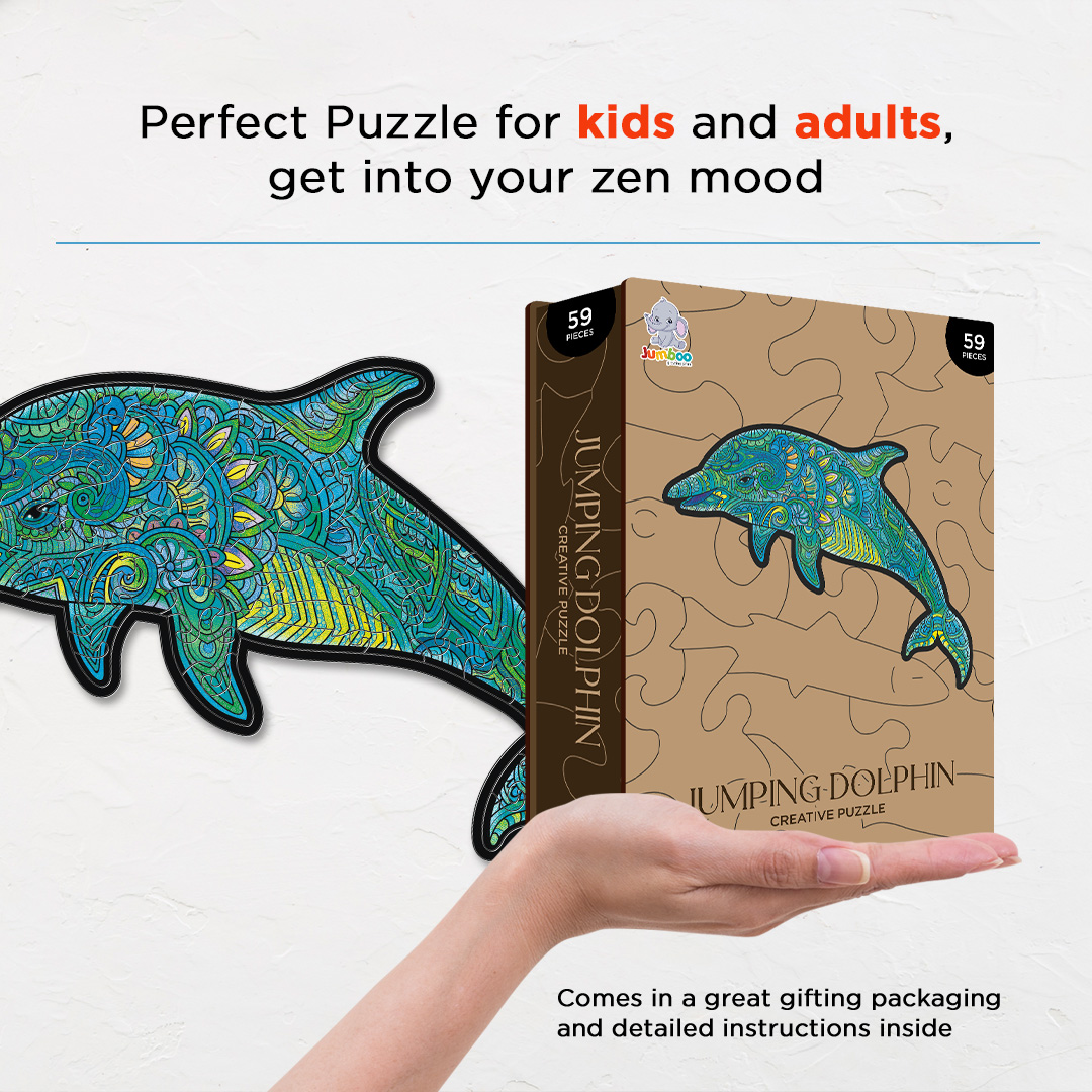 Jumping Dolphin creative jigsaw puzzle for kids and adults includes different custom shapes