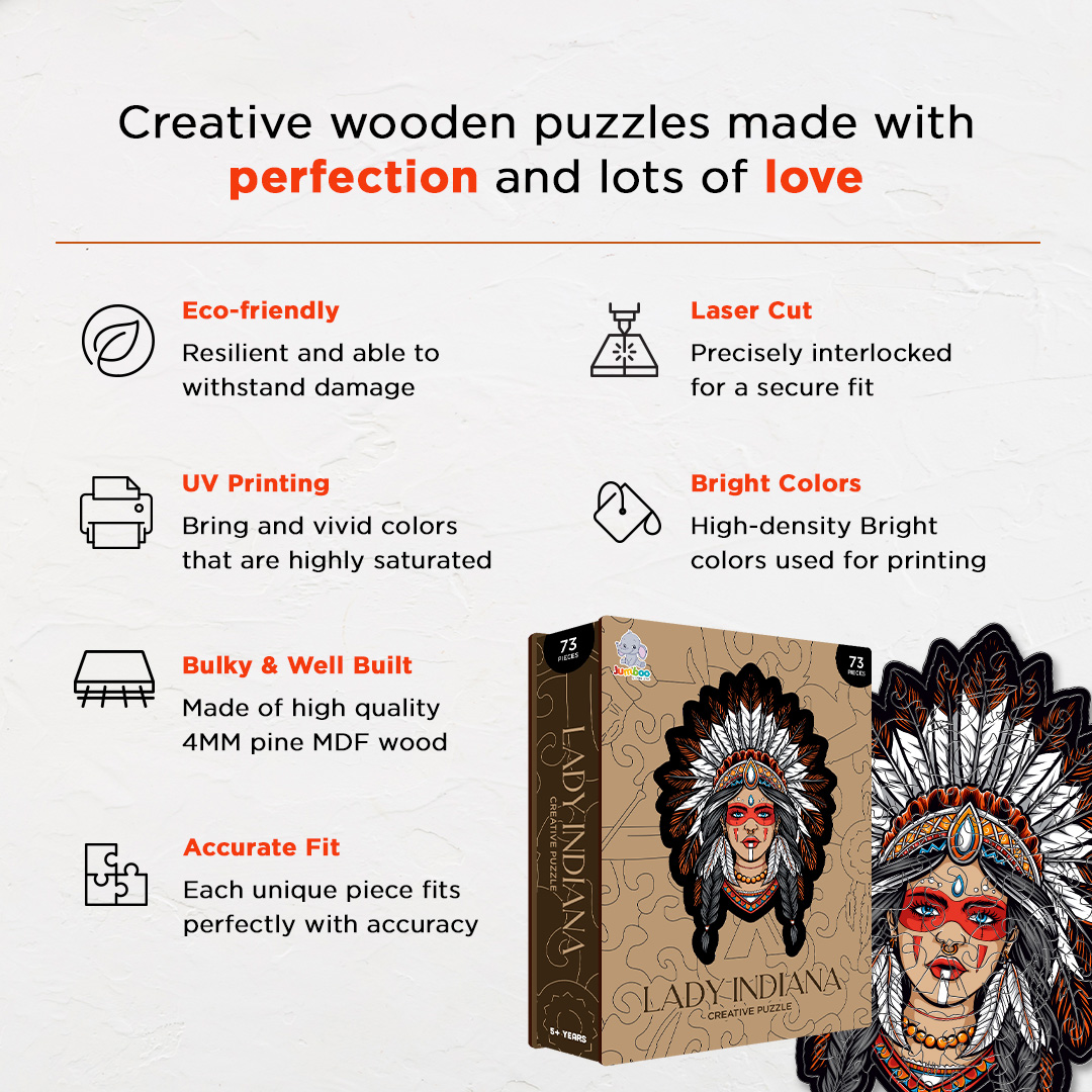 Lady Indiana creative jigsaw puzzle for kids and adults includes different custom shapes