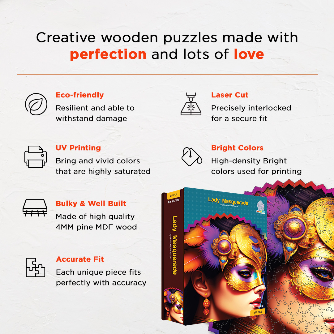 Lady Masquerade digital art puzzle for kids and adults a creative art base puzzle
