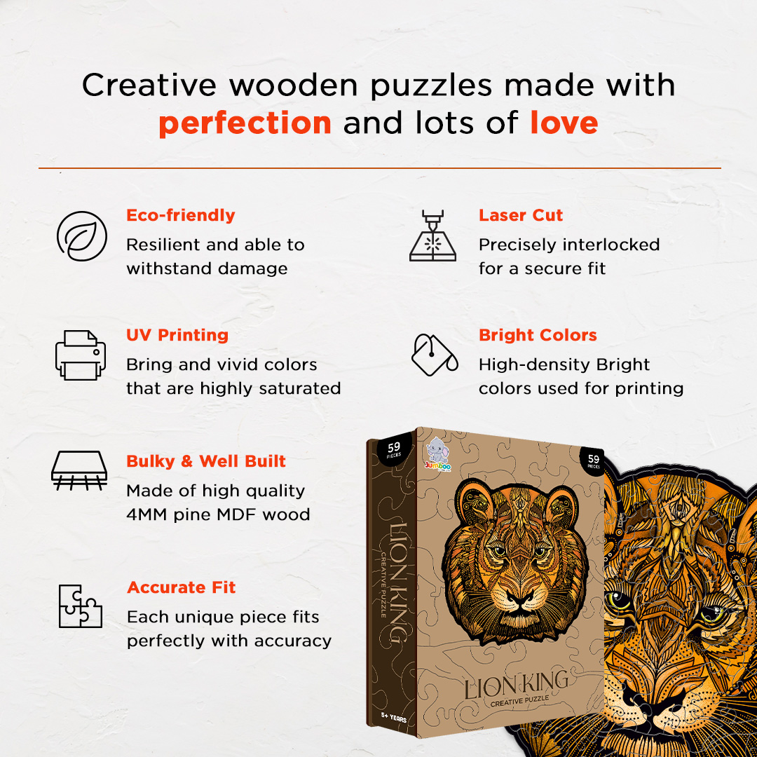 Lion King creative jigsaw puzzle for kids and adults includes different custom shapes