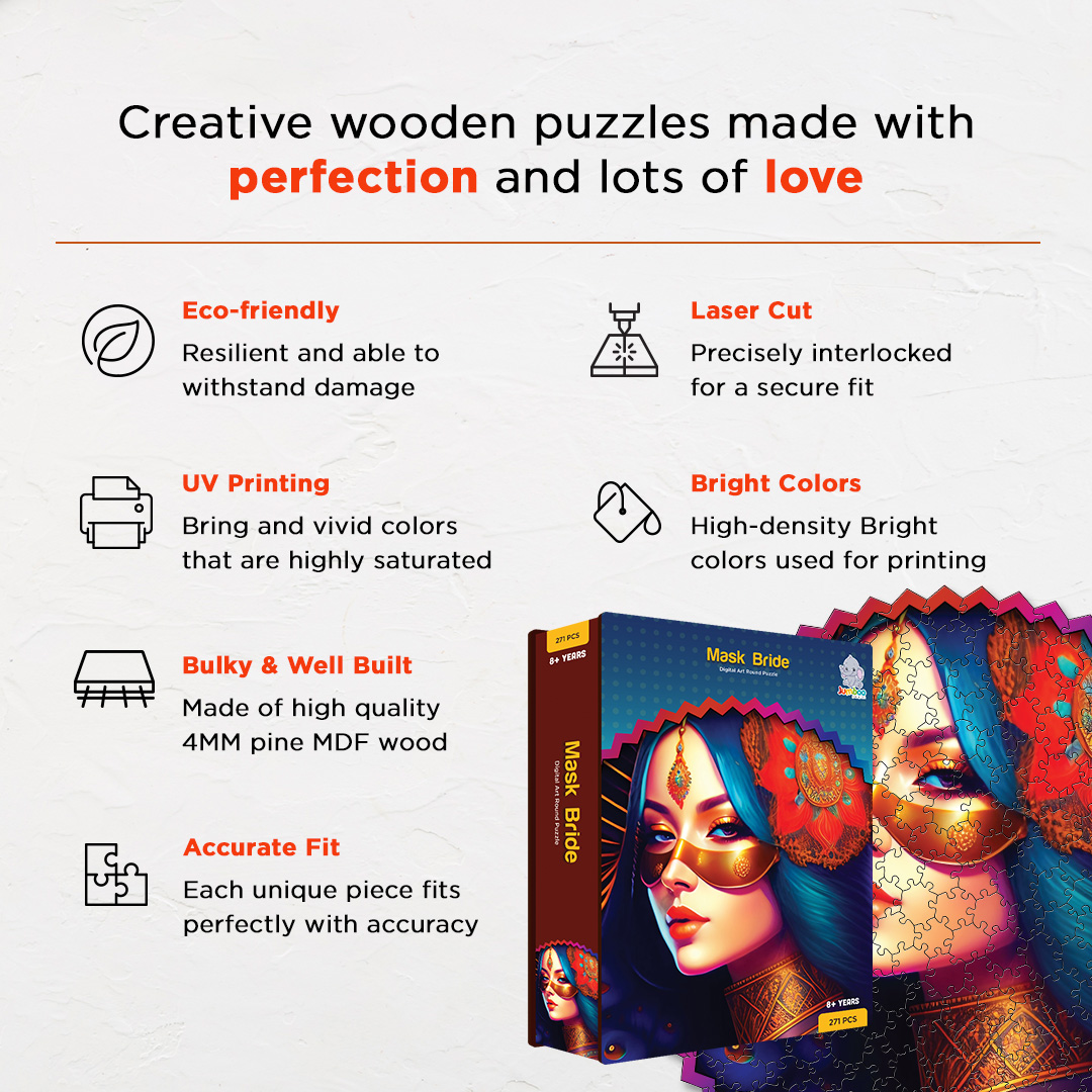 Mask Bride digital art puzzle for kids and adults a creative art base puzzle