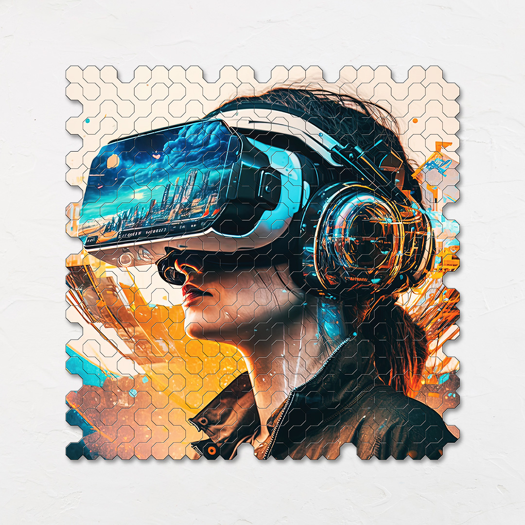 Modern Digitalzation a futuristic new age Octagon combined shape jigsaw puzzle
