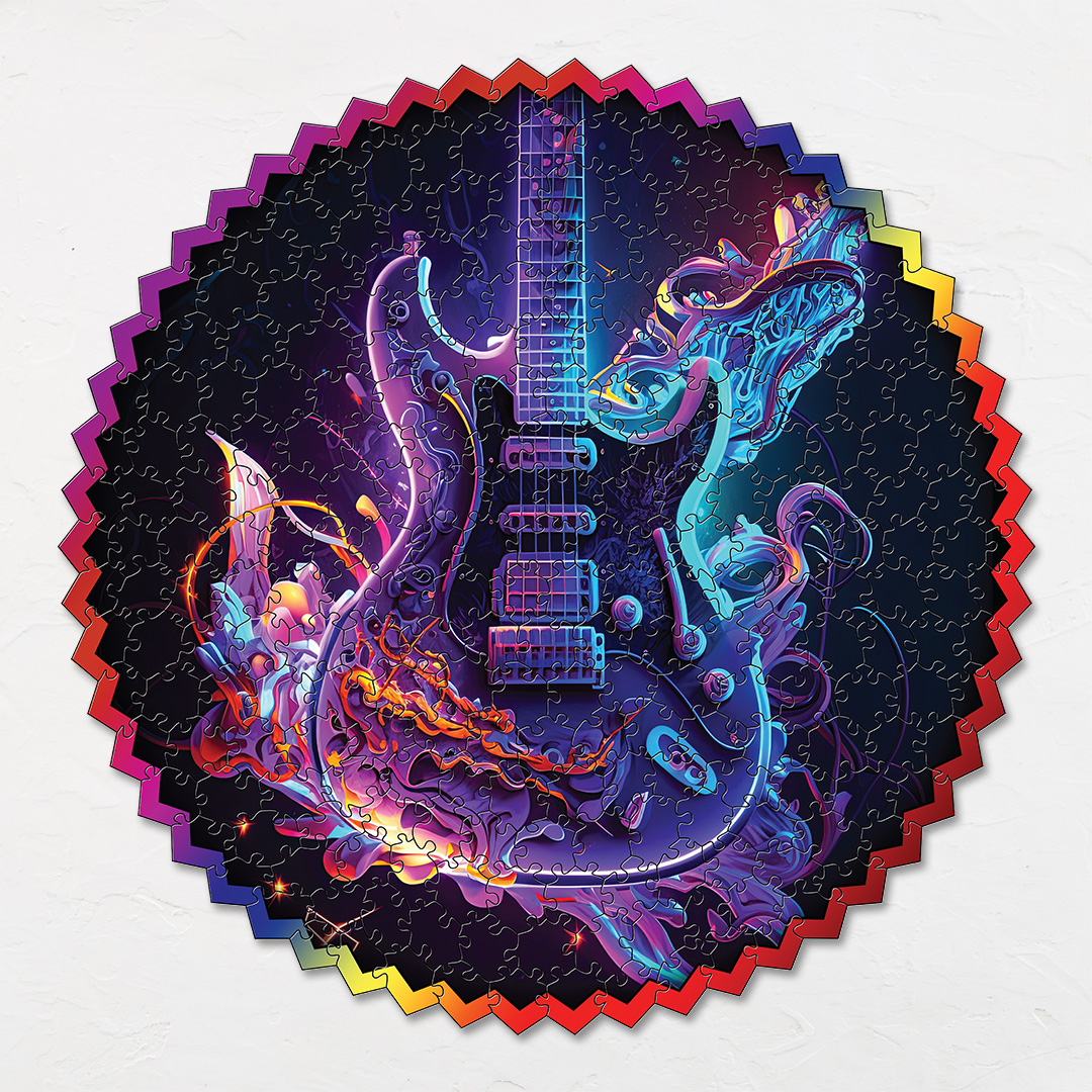 Neon Guitar digital art puzzle for kids and adults a creative art base puzzle
