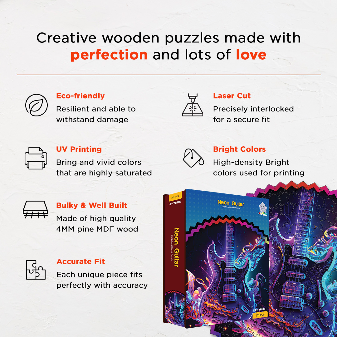 Neon Guitar digital art puzzle for kids and adults a creative art base puzzle