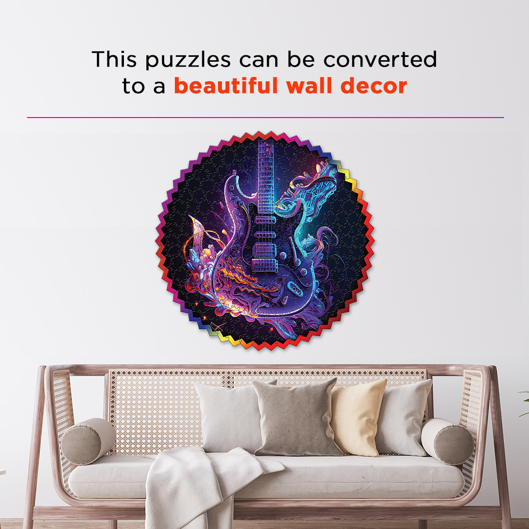 Neon Guitar digital art puzzle for kids and adults a creative art base puzzle