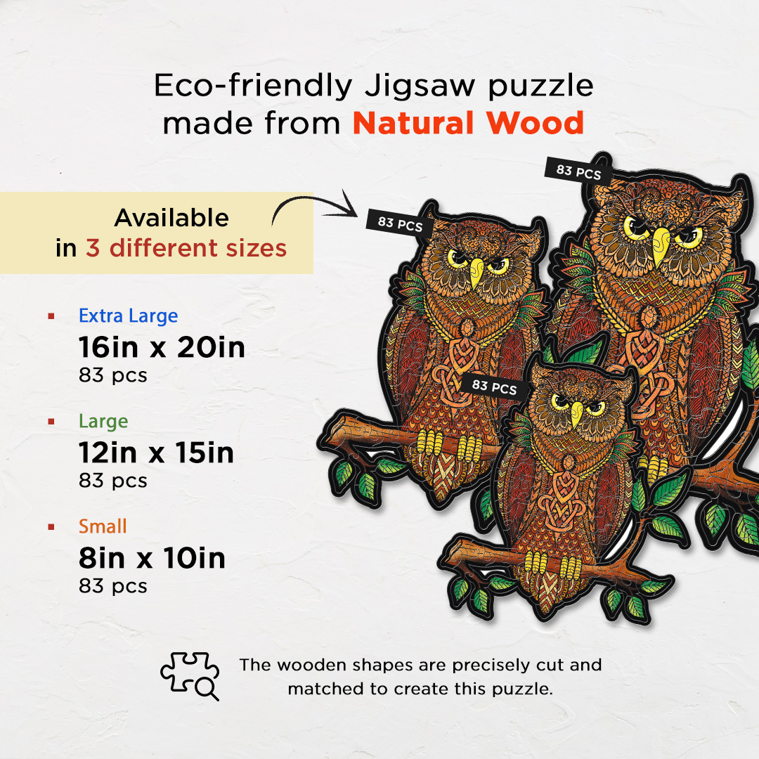 Night Owl creative jigsaw puzzle for kids and adults includes different custom shapes