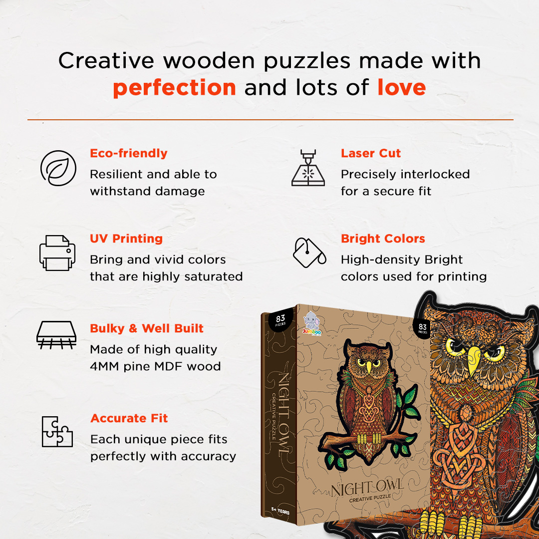 Night Owl creative jigsaw puzzle for kids and adults includes different custom shapes