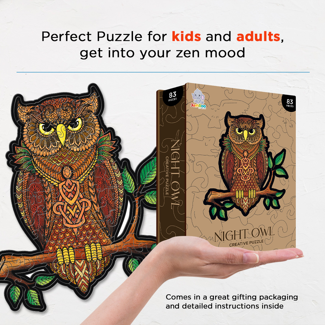 Night Owl creative jigsaw puzzle for kids and adults includes different custom shapes
