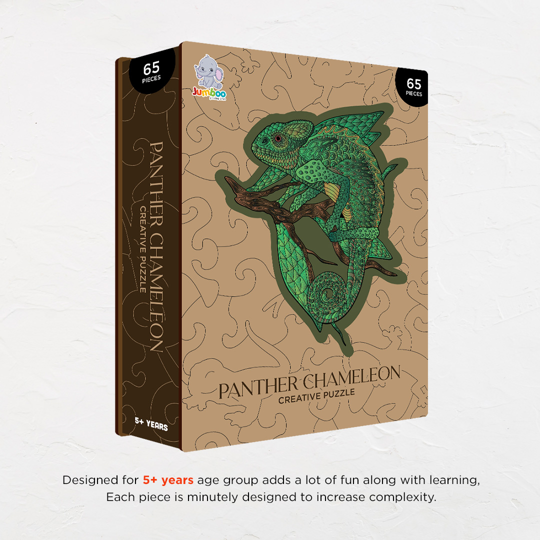 Panther Chameleon creative jigsaw puzzle for kids and adults includes different custom shapes